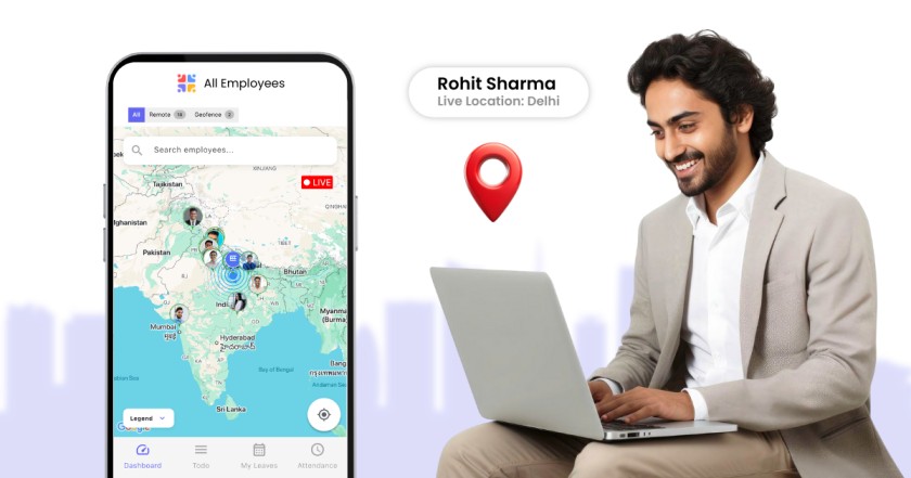 HRSaathi location-aware attendance view with employee check-ins